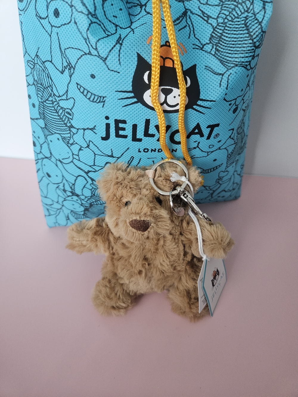 Jellycat Tan Brown Plush Bear Keyring with Silver Hardware